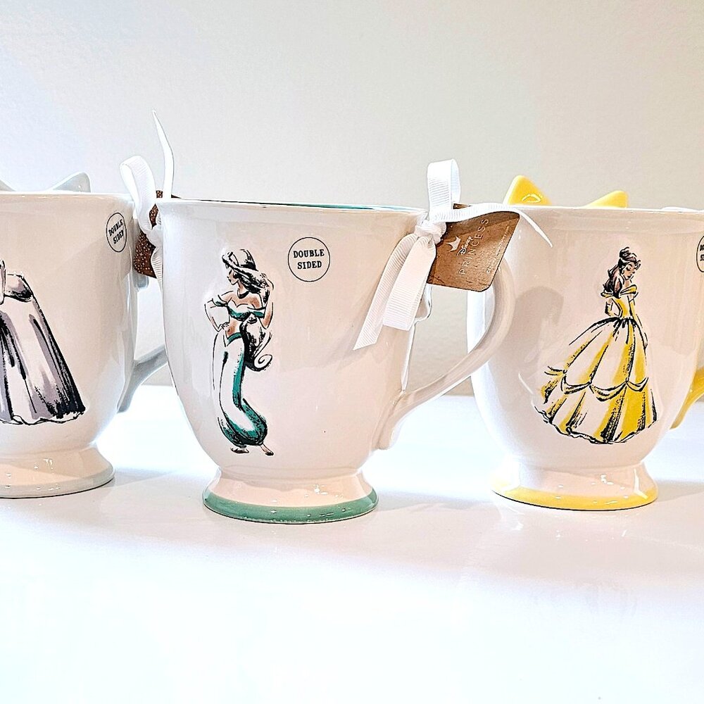 Disney Princess Mug Set, Cinderella, Belle, and Jasmine, Elegant Ceramic Cups